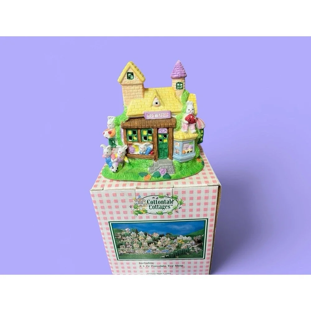 Cottontale Cottages Toy Shop Bunny Rabbits Porcelain Multicolor Hand Painted VTG